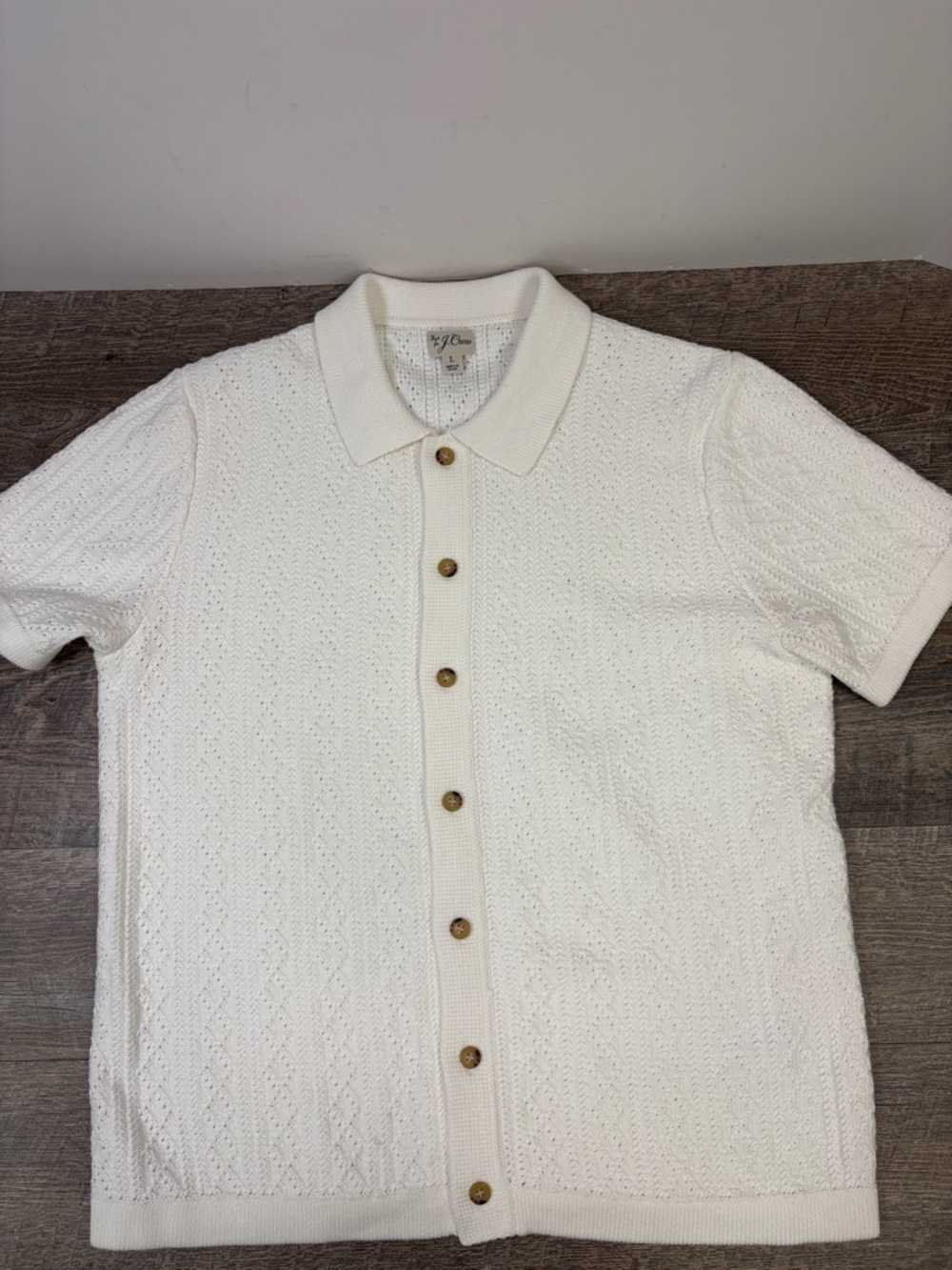 J.Crew Short Sleeve Heritage Cotton Pointelle-Stitch Sweater Polo Size Large